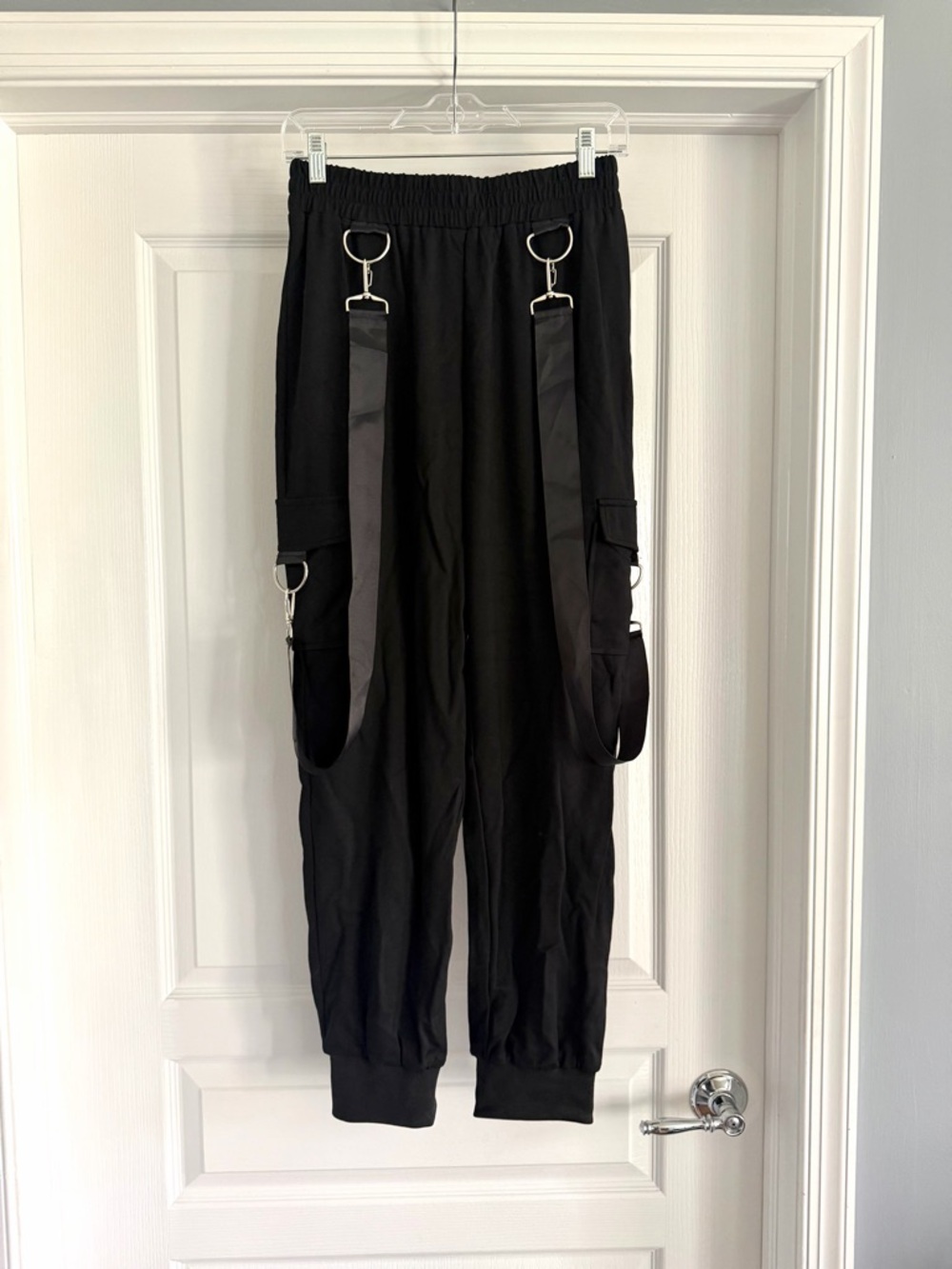 Forever 21 Black Cargo Utility Joggers with Grosgrain Straps NWT